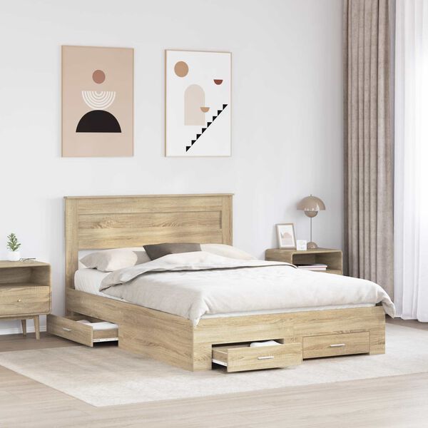 vidaXL Рамка за легло Сонома дъб 150 x 200 cm Инженерно дърво