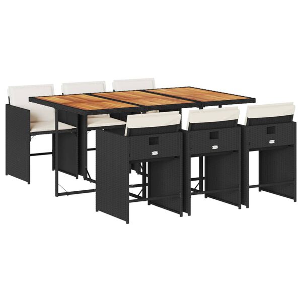 vidaXL Градински трапезен комплект 7 части възглавници черен полиратан