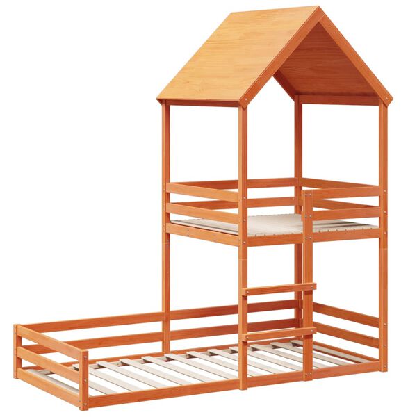 vidaXL Двуетажно легло с покрив, восъчнокафяв, 90x200 см, бор масив