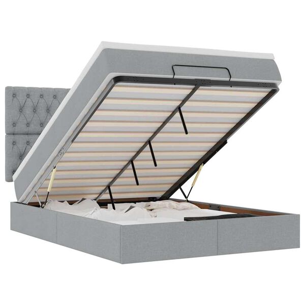 vidaXL Османска легло с матрак и LED, светлосиво, 140x200 см, плат