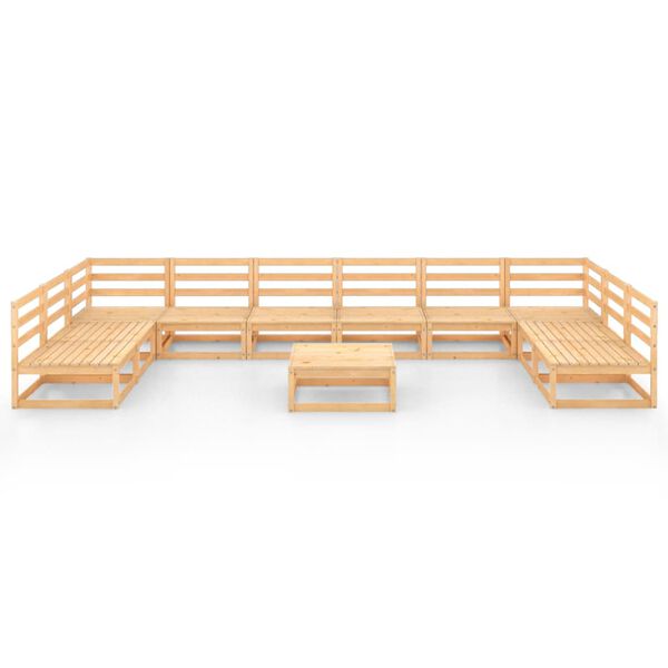 vidaXL Градински лаундж комплект, 11 части, борово дърво масив
