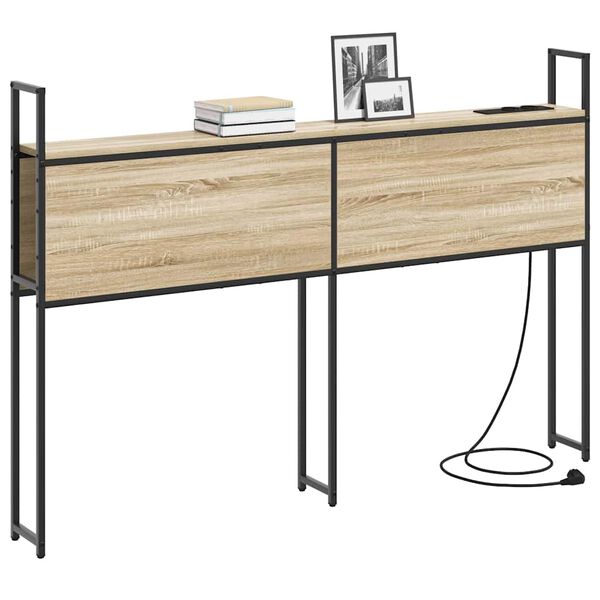 vidaXL Табла за легло за съхранение с зарядна станция дъб сонома