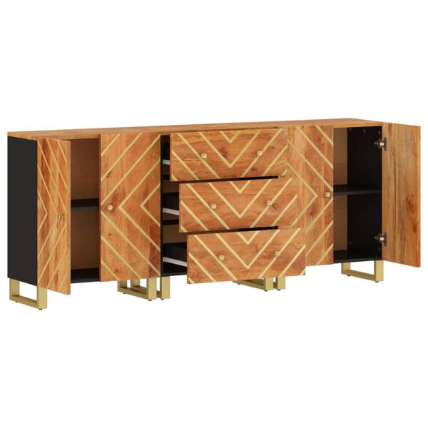 vidaXL Странични шкафове 3 бр кафяво и черно 60x33,5x75 см манго масив