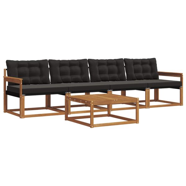 vidaXL Комплект дивани за открито 5 pcs Естествено и черно