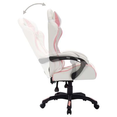 vidaXL Геймърски стол RGB LED осветление розово/черно изкуствена кожа