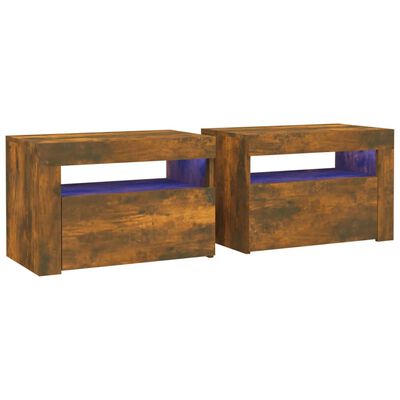 vidaXL Нощни шкафчета, 2 бр, с LED, опушен дъб, 60x35x40 см