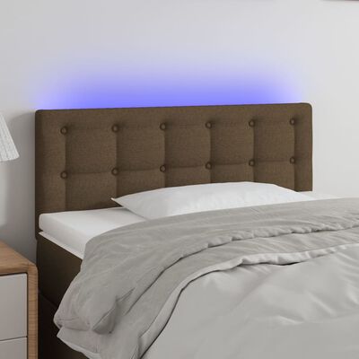 vidaXL LED горна табла за легло, тъмнокафява, 100x5x78/88 см, плат