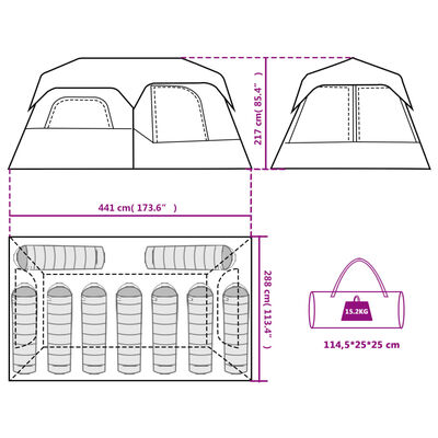 vidaXL Семейна палатка с LED 9-местна сив-оранжев бързо освобождаване