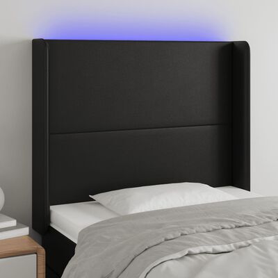 vidaXL LED горна табла за легло, черна, 103x16x118/128 см