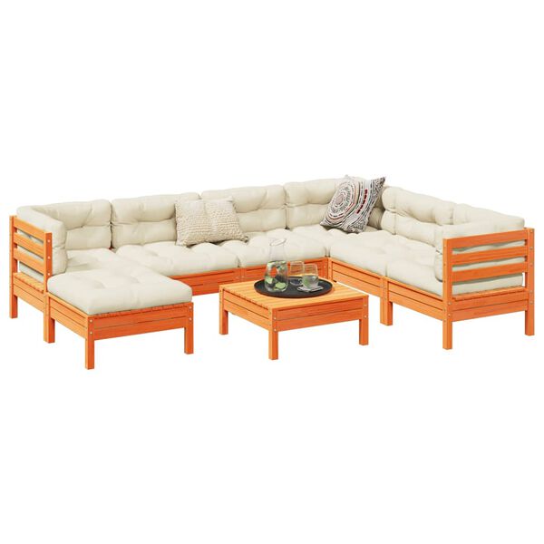 vidaXL Градински комплект диван с възглавници, 8 части, восъчнокафяв