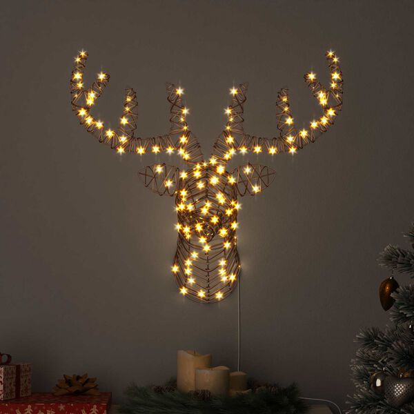 vidaXL Дядо Коледа, който дърпа шейна Топло бяло Ратан