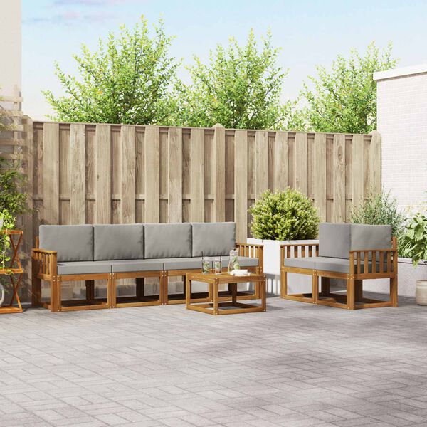 vidaXL Комплект дивани за открито 7 pcs Естествено и светло сиво