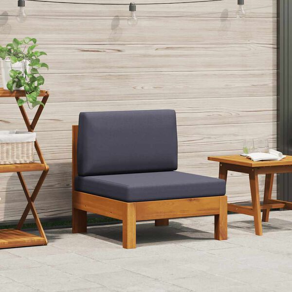 vidaXL Среден диван с тъмносиви възглавници акация масив