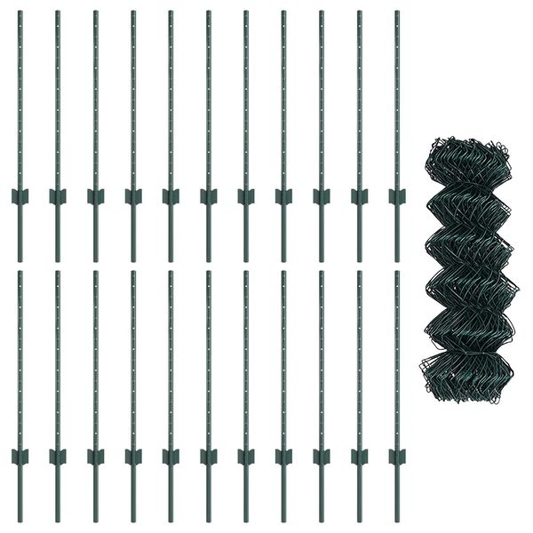 vidaXL Ограда и колче Зелен 0,8 x 25 m Стомана