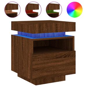 vidaXL Нощно шкафче с LED осветление, кафяв дъб, 40x39x48,5 см