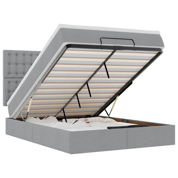 vidaXL Османска легло с матрак и LED, светлосиво, 140x200 см, плат