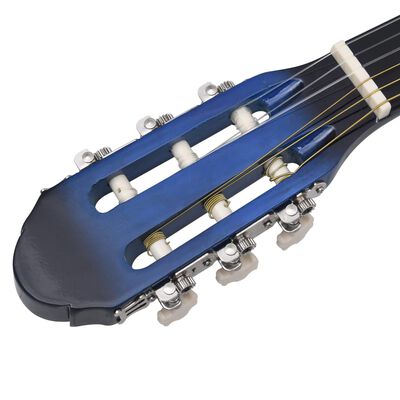 vidaXL Комплект класическа китара за начинаещи от 12 части син 4/4 39"