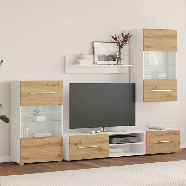 vidaXL 5 броя ТВ шкафове с LED Дъб артизан Инженерна дървесина