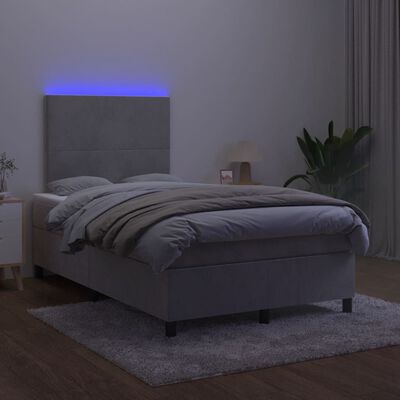 vidaXL Боксспринг легло с матрак и LED, светлосиво, 120x190 см, кадифе
