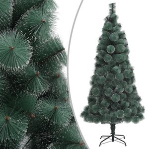vidaXL Изкуствена коледна елха със стойка, зелена, 120 см, PET
