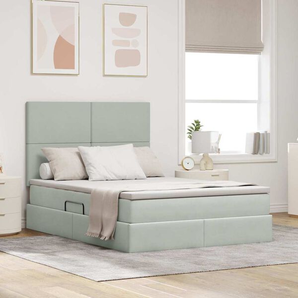 vidaXL Легло с място за съхранение и LED Светлосиво 140 x 190 cm