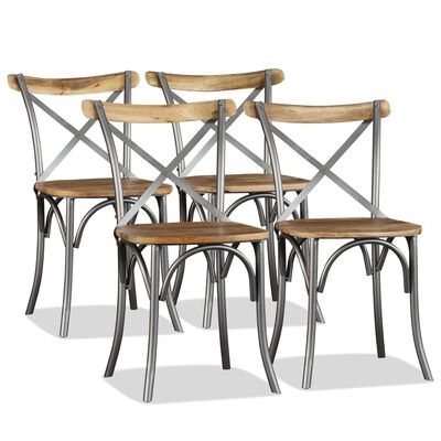 vidaXL Трапезни столове, 4 бр, манго масив, кръстосан гръб стомана