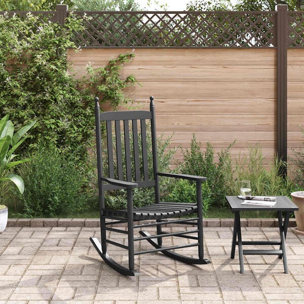 vidaXL Люлеещ се стол с извита седалка, черен, масивна топола