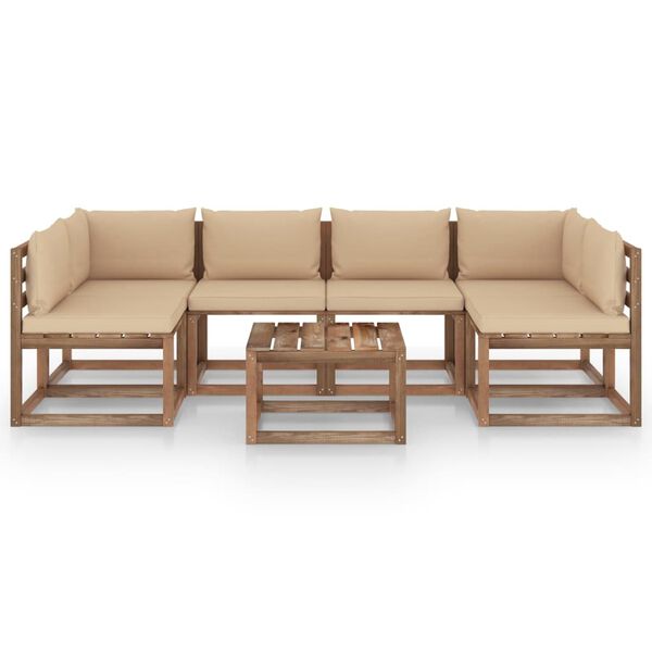 vidaXL Дворен палетен комплект с възглавници 7 части импрегниран бор