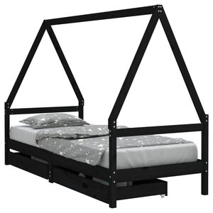 vidaXL Рамка за детско легло с чекмеджета, черно, 80x200 см, чам масив