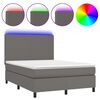 vidaXL Боксспринг легло с матрак и LED сиво 140x190 см изкуствена кожа