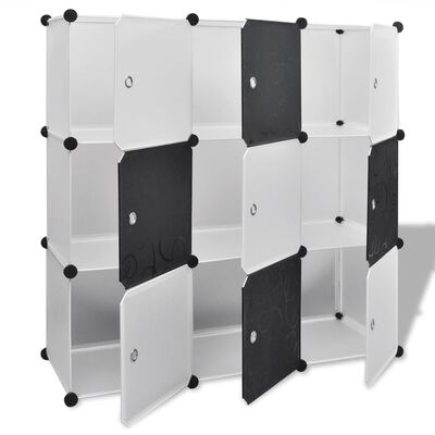 Кубичен органайзер с 9 отделения, черно-бял, 110 x 37 x 110 см