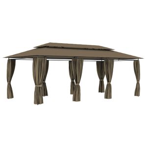 vidaXL Шатра със завеси, 600x298x270 см, таупе, 180 г/м&sup2;