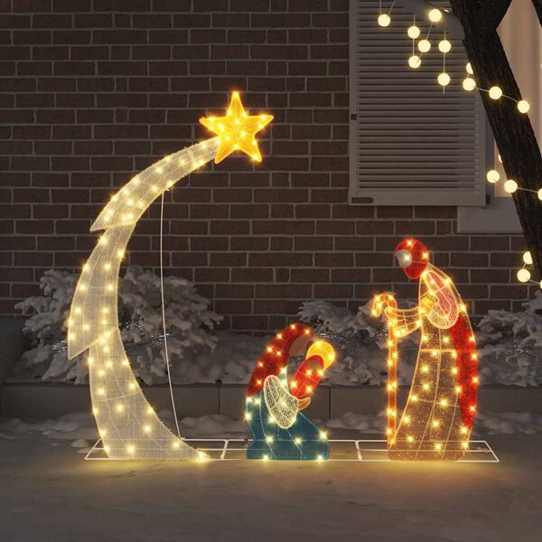 vidaXL Сцена на Рождество Христово Топло бяло 149 x32 x 127.5 см