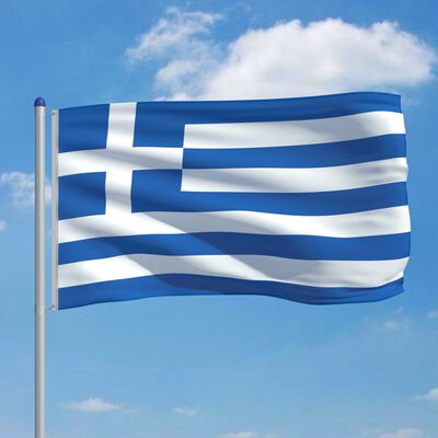vidaXL Флаг на Гърция и алуминиев флагщок, 6 м