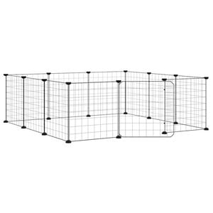 vidaXL Клетка за домашни любимци с 12 панела и врата, черна, 105x105x35 см, стомана