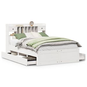 vidaXL Легло с етажерка за книги, без матрак, 160x200 см, бор масив