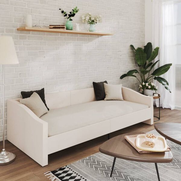 vidaXL Дневно легло с матрак, USB, кремаво, текстил, 90x200 см