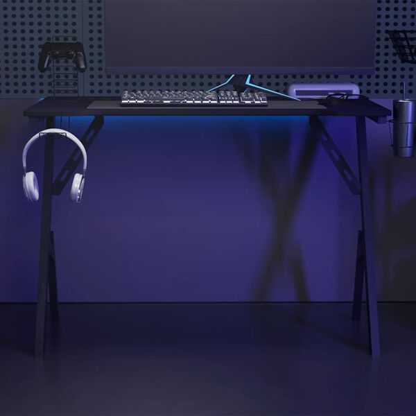 vidaXL Гейминг бюро с Y-образни крака, черно, 110x60x75 см