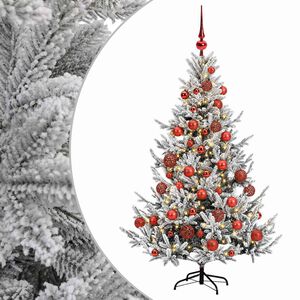 vidaXL Изкуствена коледна елха с топки 120 см 150 LED светодиода
