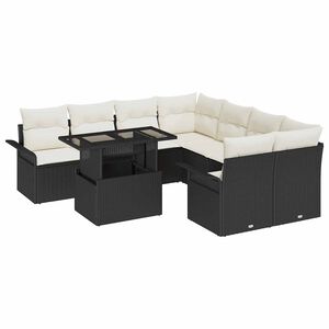 vidaXL Градински Софа Комплект 9 pcs Черно Полипропилен Ратан