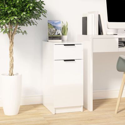 vidaXL Шкаф за бюро, Бял гланц, 33,5x50x75 см, инженерно дърво
