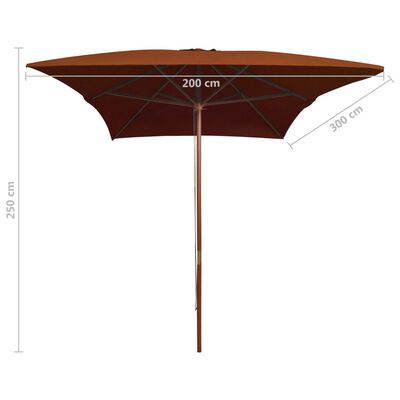 vidaXL Градински чадър с дървен прът, теракота, 200x300 см