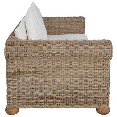 vidaXL 2-местен диван с възглавници, естествен ратан