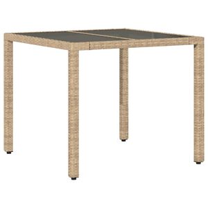 vidaXL Градинска маса със стъклен плот бежова 90x90x75 см полиратан