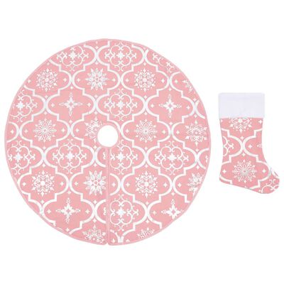 vidaXL Луксозна пола за коледна елха с чорапче, розова, 150 см, плат