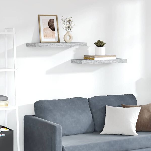 vidaXL Окачени стенни рафтове, 2 бр, бетонно сиви, 60x23,5x3,8 см, МДФ