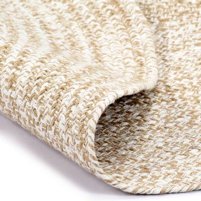 vidaXL Ръчно тъкан килим от юта, бял и естествен цвят, 90 см