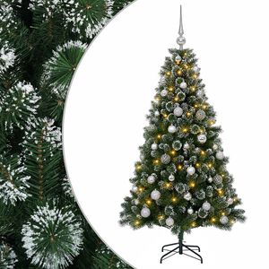 vidaXL Изкуствена коледна елха с топки 120 см 150 LED светодиода
