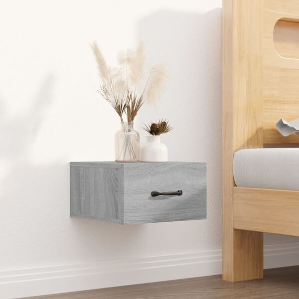 vidaXL Нощни шкафчета за стенен монтаж, 2 бр, сив сонома, 35x35x20 см