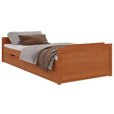 vidaXL Рамка за легло с чекмеджета, меденокафява, бор масив, 90х200 см